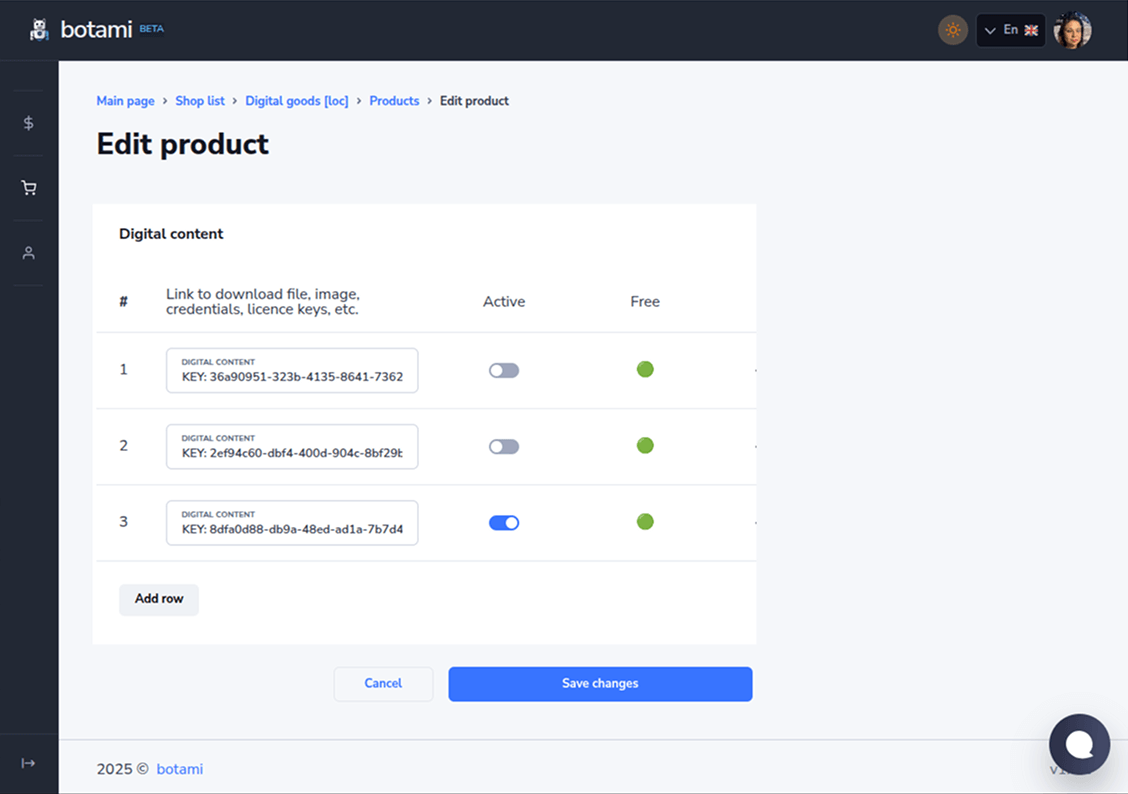 Digital products in telegram shop